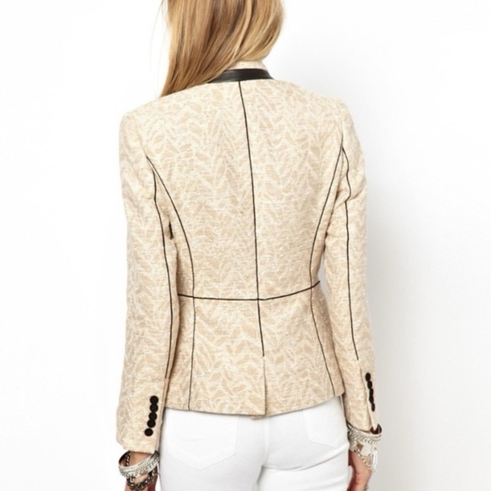 Zadig & Voltaire Victana Deluxe Blazer (Sz FR 36) Leather Trim Metallic Jacquard - Picture 2 of 16